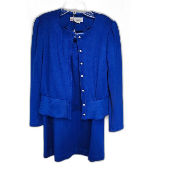 Vintage Alison J. Blue 2 Piece Knit Sweater & Skirt Set Size 12P - Picture 2 of 9